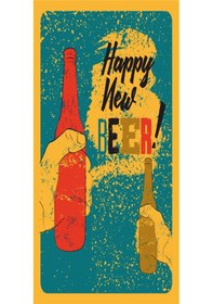 Resim happy new beer mutlu yeni biralar (10 CM X 20 CM) mini retro ahşa 