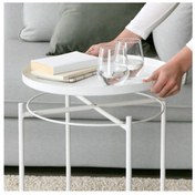 Resim IKEA Tepsili Sehpa, Yuvarlak Beyaz Renk Meridyendukkan Çıkarılabilir Tepsi - Modern Sehpa 45x53 Cm 