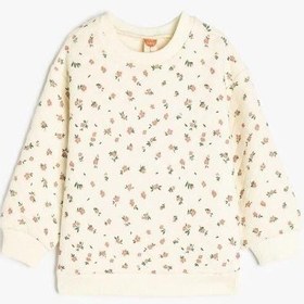Resim Koton Kız Bebek Çiçek Desenli Pamuklu Uzun Kollu Sweatshirt Bej 
