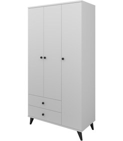 Resim Simple Gardırop 5 Raflı 2 Çekmeceli Tek Askılı 90x44x176 Beyaz Beyaz 