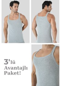 Resim Arma Yıldız Erkek Gri İnce Askılı Atlet 3'lü Paket Pamuklu Ribana Esnek Kumaş Gri 