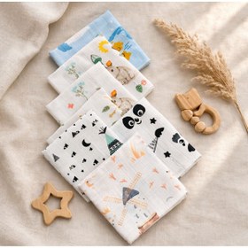 Resim JUNİPERUS %100 Pamuk Müslin Mendil 10’lu Set 25x25 cm Unisex Bebek Ağız Mendili Karışık Desen 