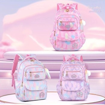 Oldfriend Genç Kızlar İçin Büyük Kapasiteli Pastel Gradyan Çiçek Desenli Sırt Çantası Mavi Büyük Boy Mavi