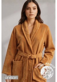 Resim %100 Pamuk Unisex Turuncu Bornoz - Şalyaka Otel Bornozu, Spa Için Ideal, Günlük Kullanıma Uygun Turuncu 