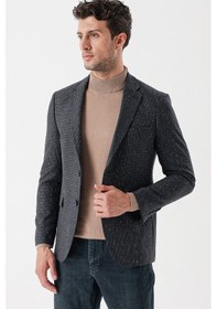 Resim İmza Koyu Antrasit Desenli Mono Yaka Astarlı Çift Yırtmaç 6 Drop Slim Fit Dar Kesim Klasik Ceket 1002235132-koyu Antrasit Koyu Antrasit 
