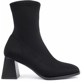 Resim Muggo Cryon Küt Burun Kalın Topuklu Kadın Streç Bot Siyah 