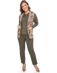 Resim Kadın Etnik Desen Klasik Triko Örgü Kilim Yelek 1052-krem Rengi Krem 