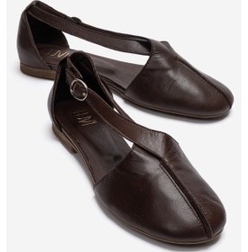 Resim Luvishoes Fable Kahverengi Cilt Hakiki Deri Yanları Açık Kadın Babet Ayakkabı 
