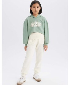 Resim DeFacto Kız Çocuk 2'li Takım Crop Kapüşonlu Baskılı Sweatshirt Atlet D8819A825SPGN1125 Yeşil 