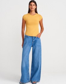 Resim Dilvin 71980 Dökümlü Geniş Denim Pantolon-mavi Mavi 