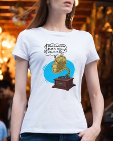 Resim Gramofonlu Kadın Tişört 