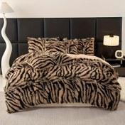 Resim 3 Parça Zebra Desenli Peluş Nevresim Takımı - 1 Nevresim Kılıfı & 2 Yastık Kılıfı İçerir, Tüm Mevsimler İçin Yumuşak & Rahat, Makinede Yıkanabilir 