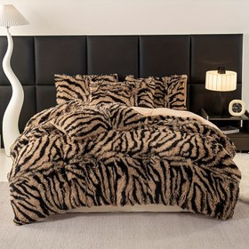 Resim 3 Parça Zebra Desenli Peluş Nevresim Takımı - 1 Nevresim Kılıfı & 2 Yastık Kılıfı İçerir, Tüm Mevsimler İçin Yumuşak & Rahat, Makinede Yıkanabilir 