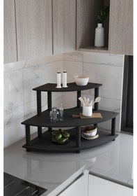 Resim Dekoratif Oval Köşe 3 Katlı Tezgah Üstü Raf 50 Cm X 50 Cm Siyah Siyah 