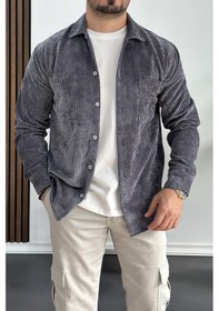 Resim Erkek Kadife Kumaş Gömlek Antrasit Edw214 Antrasit 