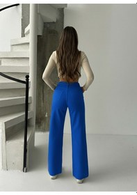 Resim Kadın Yüksek Bel Keten Boyfriend Bol Paça Mavi 