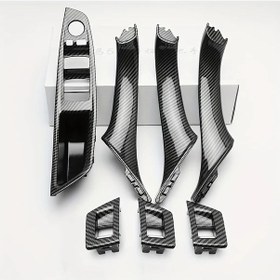 Resim Xuweiwei Karbon Fiber Desen Sol Direksiyon Bmw 5 Series F10 F11 İç Kapı Kolu Switch Armrest Seti 