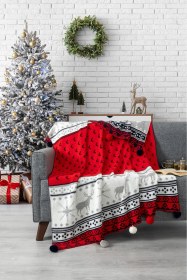 Resim Geyikli Ponponlu Triko Örme Tv Battaniyesi Yılbaşı Hediyesi-130x170 Cm-lacivert Lacıvert Lacivert 