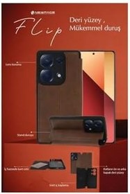 Resim Zipax Realme C65 İle Uyumlu Kapaklı Kılıf Standlı Kartlıklı Azn Flip Realmec65Kahverengi 