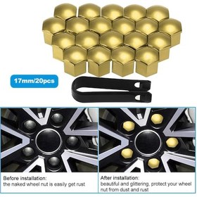 Resim Kosona 17mm Altın Abs Lastik Somun Kapakları - Evrensel Uyumlu, Korozyona Dayanıklı, Araç Döşeme Estetiğini Artırır 20 Adet + Çıkarma Aracı 