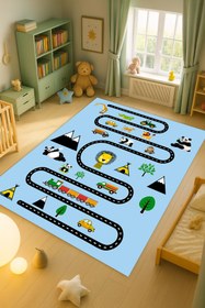 Resim Kessy Home Studio Eğitici Yol Desenli Çocuk Oyun Halısı Dijital Baskı Yıkanablir Kaymaz Taban Çocuk Odası Halısı 4 