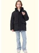 Resim Kız Çocuk Kürklü Su Ve Rüzgar Geçirmez Kapüşonlu 3 Kışlık Mont & Kaban & Parka Siyah 