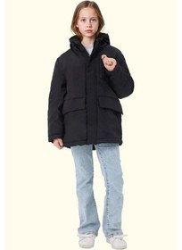 Resim Kız Çocuk Kürklü Su Ve Rüzgar Geçirmez Kapüşonlu 3 Kışlık Mont & Kaban & Parka Siyah 