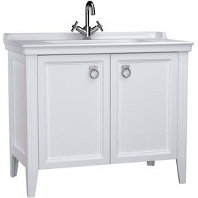 Resim VitrA Valarte 62156 Lavabo Dolabı, Kapaklı, Etajerli Lavabolu, Krom Kulplu, 100 cm, Mat Beyaz 