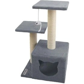 Resim Kedi Görünümlü Antrasit Renkli Tırmalama, Stepli Yuvalı 