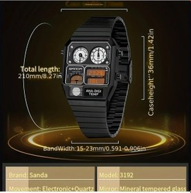 Resim Oldfriend Sanda Erkek Kol Saati Siyah Beyaz Kare Kadran Termometre Kronometre Suya Dayanıklı Hediye Diğer 