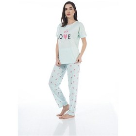 Resim Estiva 22123 Kadın Kalp Desenli Kısa Kollu Viskon Pijama Takımı 001 