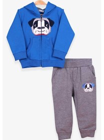 Resim Breeze Erkek Çocuk Eşofman Takımı Köpek Nakışlı 1-4 Yaş, Saks Mavisi Saks Mavi 