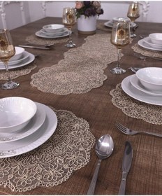 Resim Amerikan Servis Bej Renkli Supla ve Runner 6 Kişilik Set Çok Renkli 