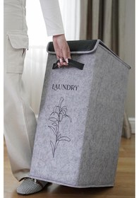 Resim Derili Kapaklı Çamaşır Sepeti Kompakt -katlanabilir Dayanıklı 25x40x60 Cm Gri-beyaz 