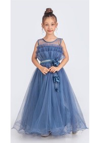 Resim Mnk Baby & Kids Kız Çocuk Robası Katlı Özel Gün Abiye Elbise Mnk0475 İndigo 
