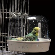 Resim 1 adet Şeffaf Asılı Kuş Banyo Tüpü, Vida ile, PVC Malzeme, Yıkanabilir ve Besleme Çift Kullanım, Kolay Temizlenebilir, Puslar ve Küçük Kuşlar için Uygun 