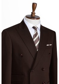 Resim İlayda Emir Luxury, İtalyan Kesim,slim Fit, Kruvaze, Erkek Takım Elbise Kahverengi 