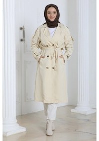 Resim Kadın Trençkot Kuşaklı / M0109 - Krem Krem 