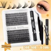 Resim 280 Parça/2 Adet DIY Takma Kirpik ve Yapıştırıcı Cımbız Seti Pembe Serisi: C Şekilli Kıvrık Takma Kirpikler, 8-16mm - Hassaslık Düşük, Kullanımı Kolay ve Seyahat Dostu Tasarım 