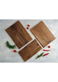 Resim Hıcowood Doğal Ceviz Kesme Sunum Tahtası 3'lü Set -Lazerle İsim/Söz Yazılır 