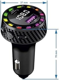 Resim RGB Işıklı 5.3 Bluetoothlu 30W USB Type C Hızlı Şarjlı Araç Kiti - MP3 Çalar, Eller Serbest Modlu 