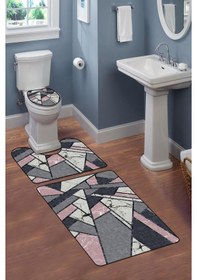 Resim Modern Desenli Dijital Baskı 3 Lü Banyo Paspas Takımı Yıkanabilir Kaymaz Tabanlı Klozet Takımı Klz0026 Renkli 