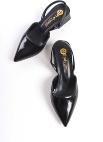 Resim Ayakkabı Podyumum "BELİZ"Siyah Rugan Arka Açık Sivri Burnu Kapalı Alçak 3 cm Kalın Ökçe Yeni Sezon 