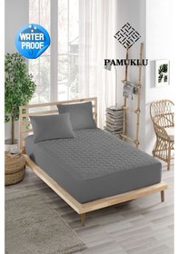 Resim Yatak Koruyucu Alez Sıvı Geçirmez Pamuklu Kapitoneli Fitted Gri Tek Kişilik 