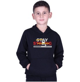 Resim Fyk Kids Kapüşonlu Kanguru Cepli Stay Strong Baskılı Erkek Çocuk Sweatshirt Siyah 