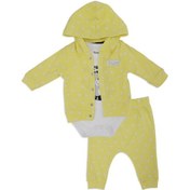 Resim Kız Bebek Kapüşonlu Hırka Çiçek Baskılı Zıbın 3'lü Takım 001 