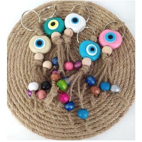 Resim 5 Adet Anahtarlık Karışık Renkli Kötü Göz Kovucu Nazar Hand Made Hasır Renkli Ahşap Boncuklu Nazarlık Çanta Araba Süsü 