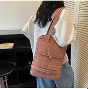 Resim Elmpaly Tuğla Kırmızısı Kadın Sırt Çantası Büyük Kapasiteli Fermuarlı Nylon Okul İş Seyah Tuğla Kırmızısı 