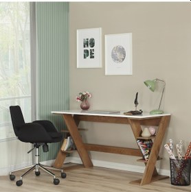 Resim Pasific Home Lungo Raflı Çalışma Masası, Ofis Masası, 60X140 Cm, Koyu Meşe&Beyaz 