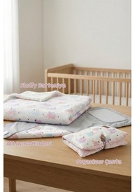 Resim Yenidoğan 3 Prç Anne Bebek Hediyesi Hastane Çıkışı Battaniye Alt Açma Çantası Organizer Set Elephant 